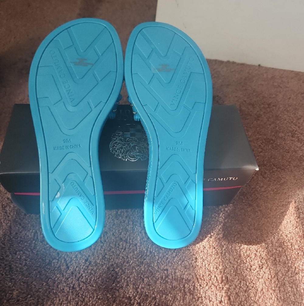 Vince Camuto Bright Turquoise Blue Beaded Slide Sandals - Picture 5 of 6